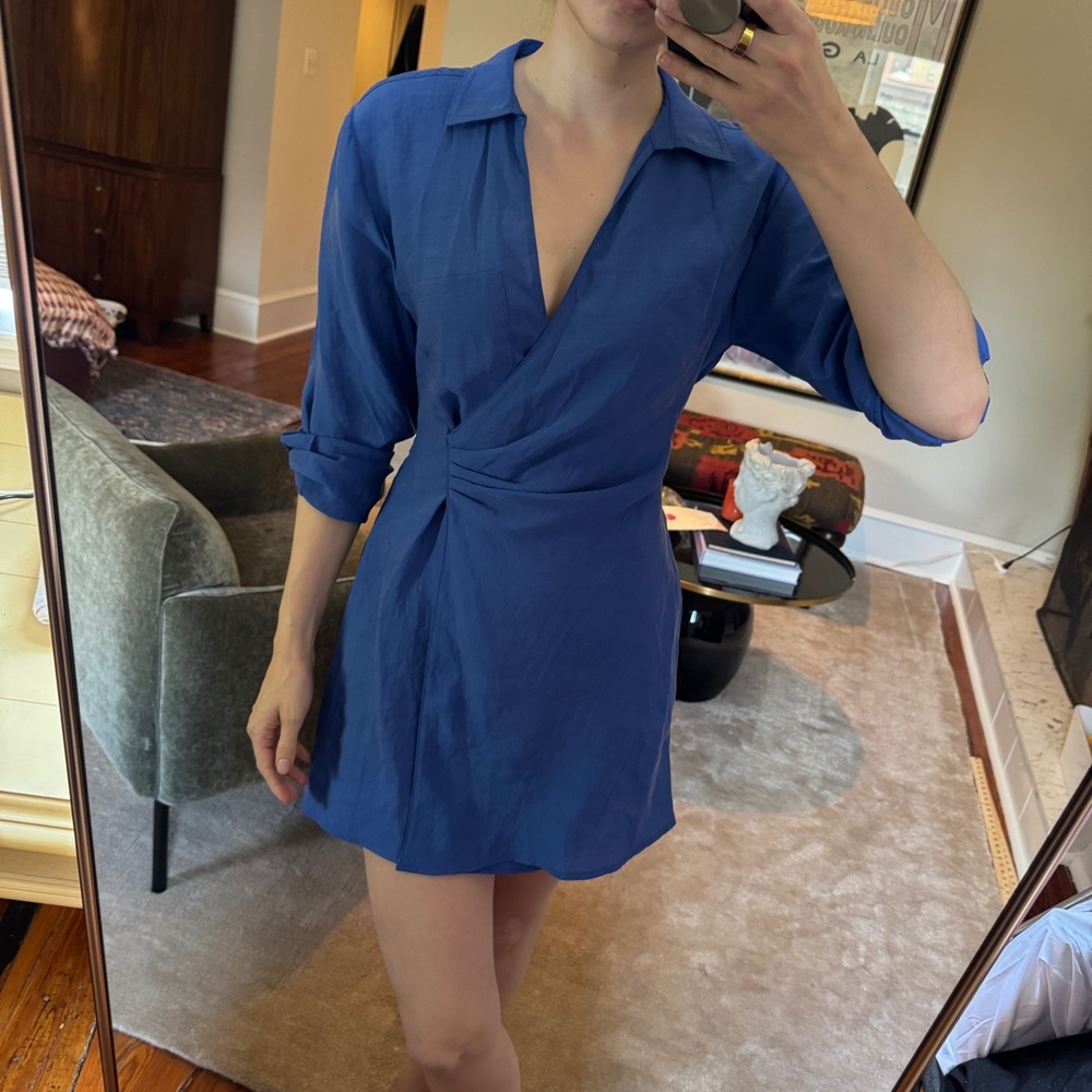 Zara Blue Wrap Dress Long Sleeve Size S